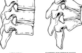 Εικόνα αριστερά με φυσιολογική σπονδυλική στήλη και δεξιά με κύφωση λόγω οστεοπόρωσης